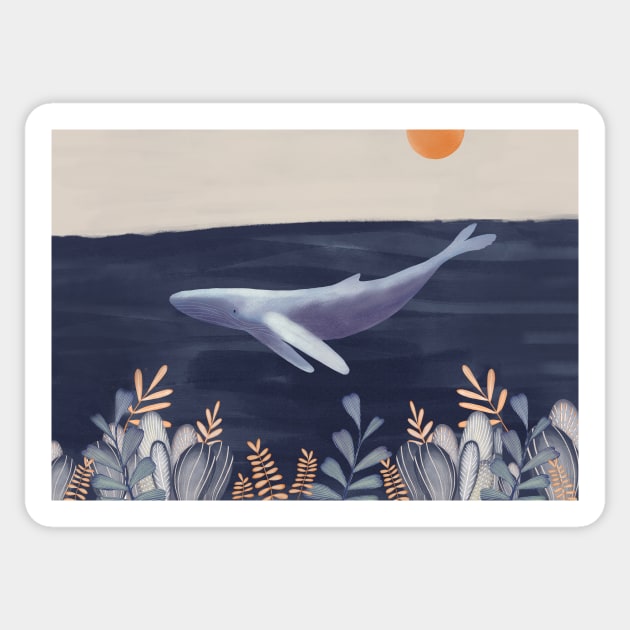 Swimming whale Sticker by Katie Walker Studio